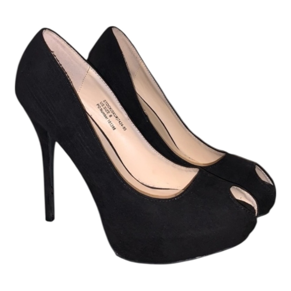Cathy -By Cathy Jean Peep Toe Black Suede Pumps